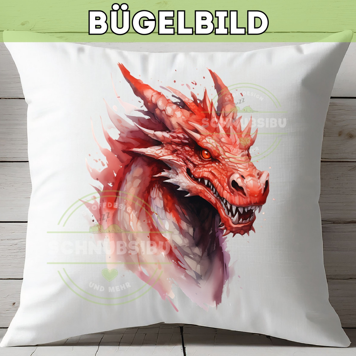 Bügelbild Drache rot